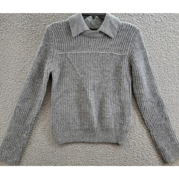rag & bone Madix Wool-Alpaca Polo Sweater Women's S Charcoal Heather Pullover - Picture 2 of 14